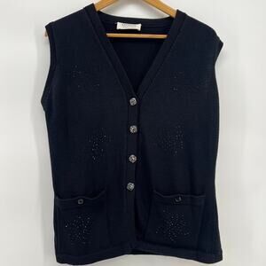 Vintage USA Christina Designer Studded Knitwear Wool Cardigan Vest Sweater M / L
